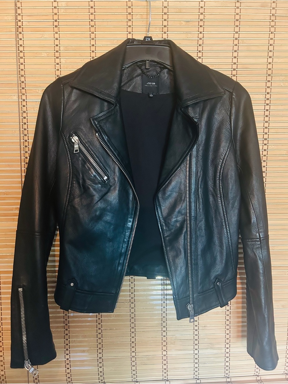 Joe's Jeans Black Leather Moto Jacket with Silver Zippers